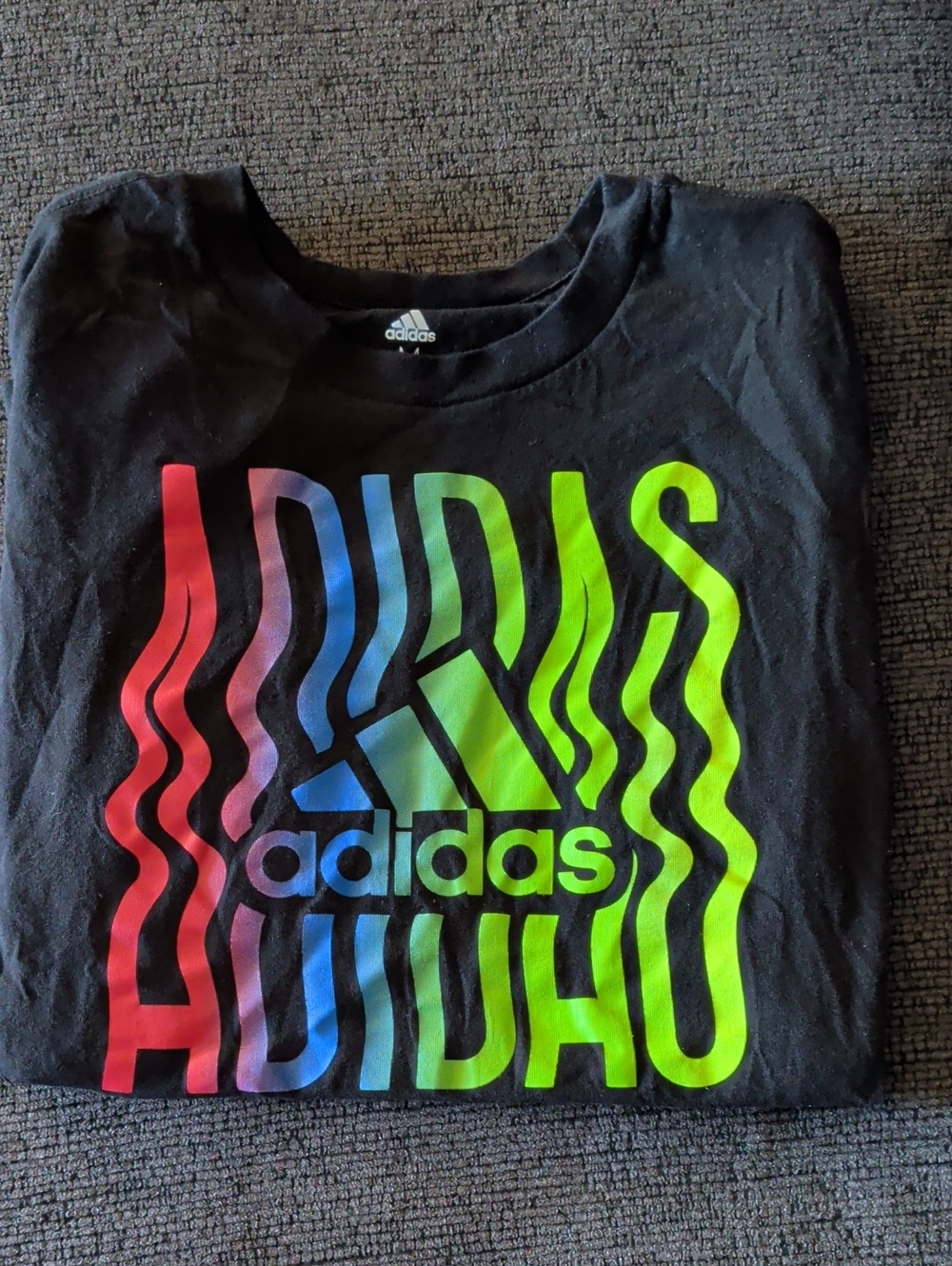 adidas Black Tee with Red, Blue and Neon Green Wave Logo